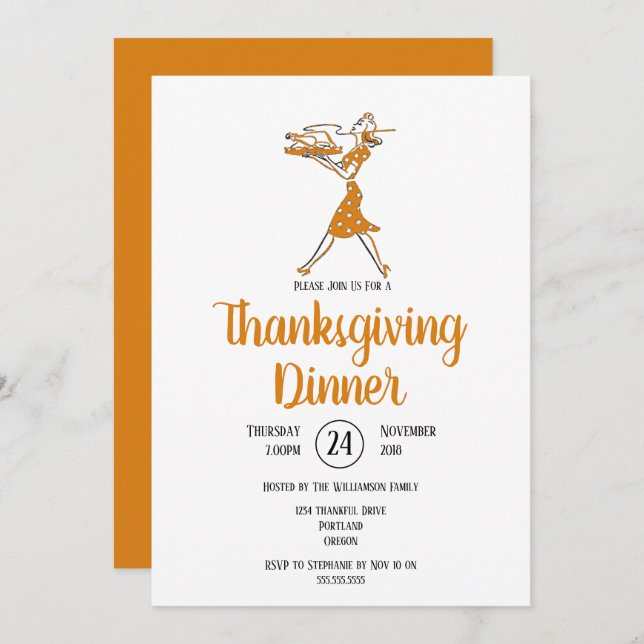Convite Janto de Ação de Graças Retrô Turco em Pé (Frente/Verso)