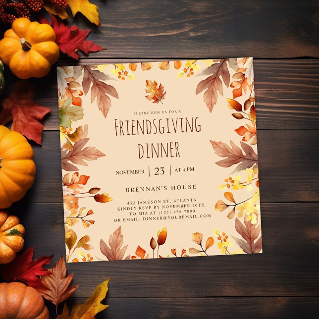 Convite Janto de Ação de Graças Russo Elegante (Elegant Cute Friendsgiving Dinner Invitation)