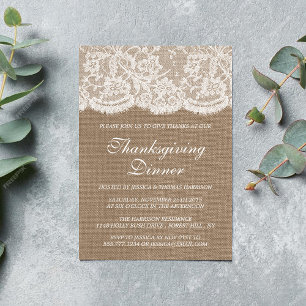 Convite Janto de Ação de Graças Rustic Burlap & White L