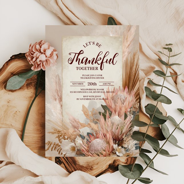 Convite Janto de Ação de Graças Rustic Protea Bloom (Criador carregado)