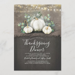 Convite Janto de Ação de Graças Rustic Wood Burlap Pumpkin