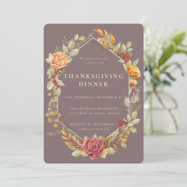 Convite Janto de Ação de Graças sobre Fronteiras Florais A (Em pé/Frente)