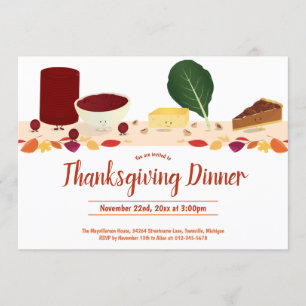 Convite Janto de Ação de Graças Sorrindo Comidas Folhas de