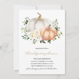 Convite Janto de Ação de Graças White Floral Pumpkin