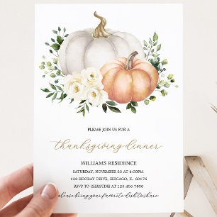 Convite Janto de Ação de Graças White Floral Pumpkin