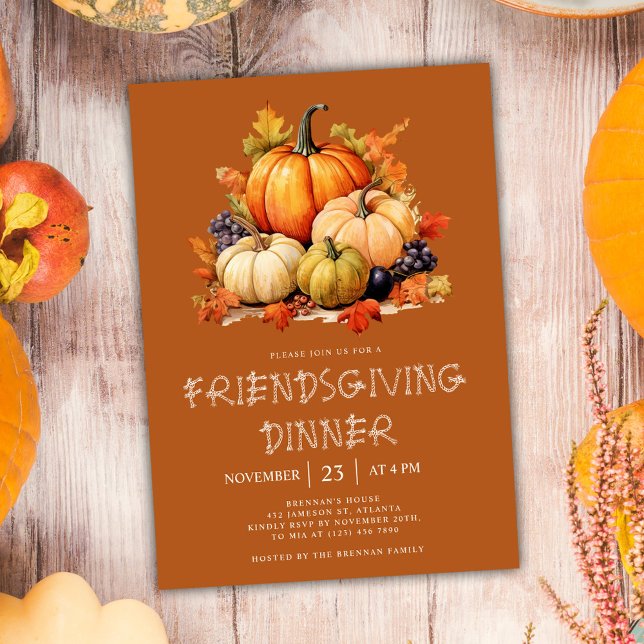 Convite Janto de Amizade de Abóbora de Queda (Fall Pumpkin Friendsgiving Dinner Invitation)