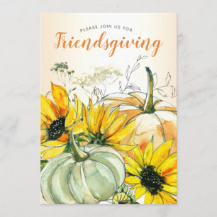 Convite Janto de Amizade Floral de Girassol com Pumpkins