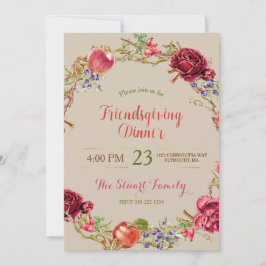 Convite Janto de Amizade Maçãs de Queda Rosas de Canela