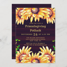 Convite Janto de Amizade Potluck Rustic Fall Sunflower