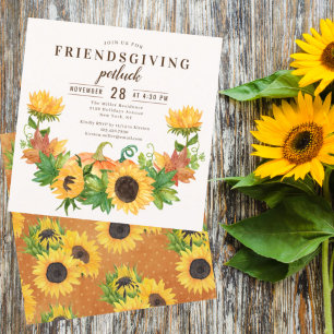 Convite Janto de Amizade Potluck Sunflower Pumpkin