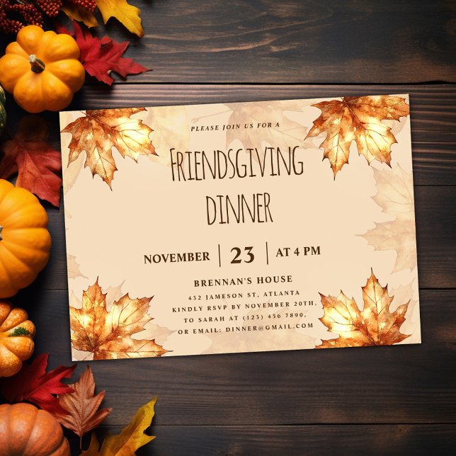 Convite Janto de Amizade Rustic Elegant Ação de Graças (Friendsgiving Dinner Rustic Elegant Thanksgiving Invitation)