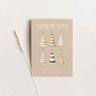 Convite Janto de aniversário bege com chapéus