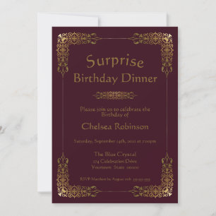 Convite Janto de Aniversário da Surpresa Dourada Burgundy