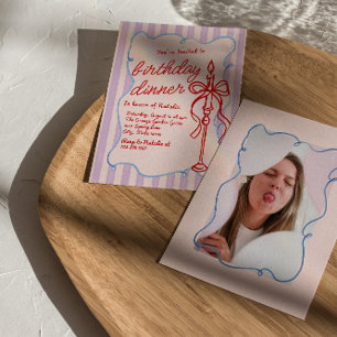 Convite Janto de Aniversário de Foto de Velas de Coquette