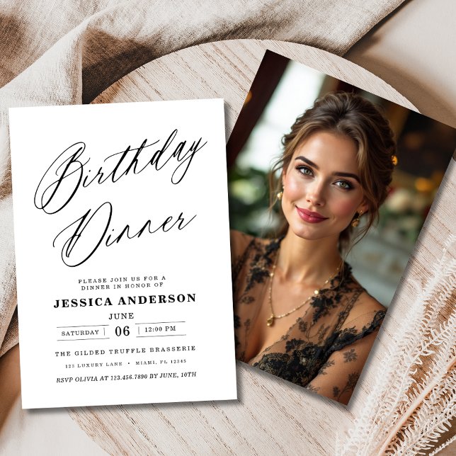 Convite Janto de Aniversário de Foto Preta e Branco Minima (Criador carregado)