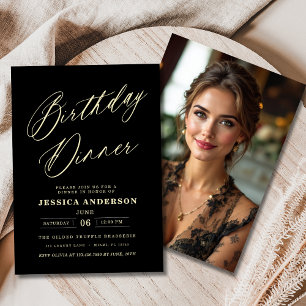 Convite Janto de aniversário de fotos Dourado e preto mode
