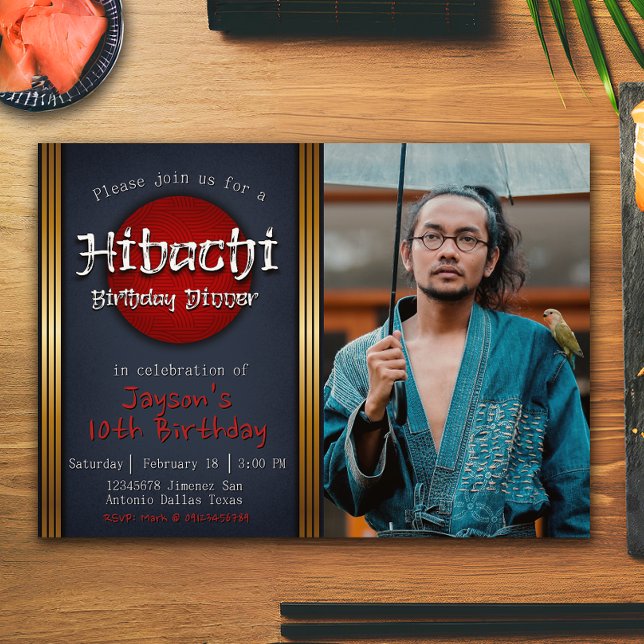 Convite Janto de Aniversário de Hibachi com Imagem (Hibachi Birthday Dinner with Picture Invitation)