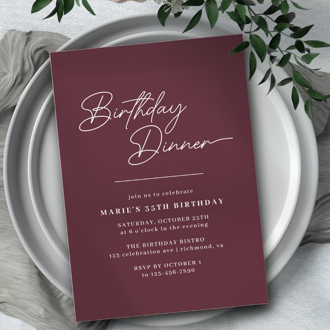Convite Janto de Aniversário do Burgundy Red Modern Simple (Criador carregado)