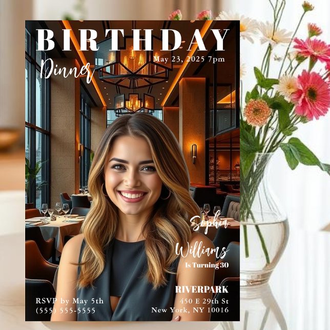 Convite Janto de aniversário do Cobrir da Revista (Magazine Cover Birthday Dinner Invitation-Your own Photo)