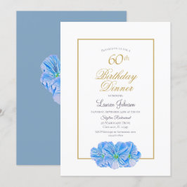 Convite Janto de aniversário do Elegant Blue Floral 60º