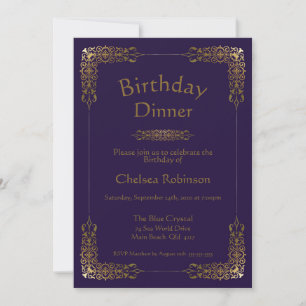 Convite Janto de Aniversário do Lace Dourado Roxo Elegant