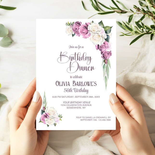 Convite Janto de Aniversário Floral de Rosa Branca na moda (Criador carregado)