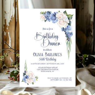 Convite Janto de Aniversário Floral de Rosa na moda Azul B