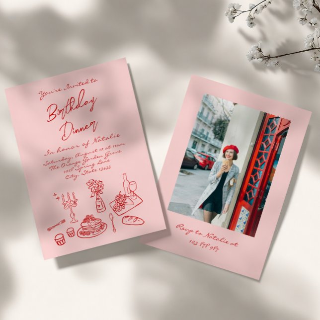 Convite Janto de Aniversário Foto de Diversão Rosa-Rosa-Ro (Criador carregado)