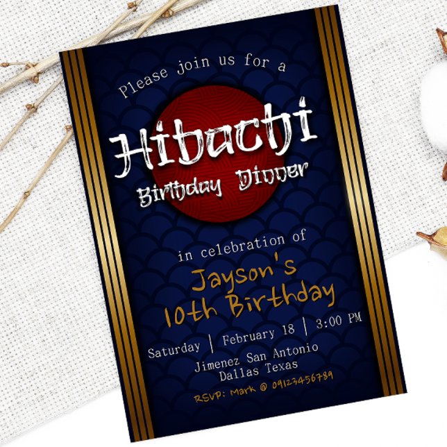 Convite Janto de aniversário Hibachi - Azul (Criador carregado)