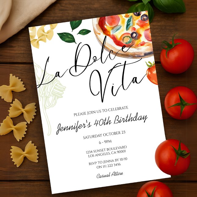 Convite Janto de Aniversário Italiano do Partido Pizza & P (Pizza Pasta Italian Birthday Dinner Invitation)