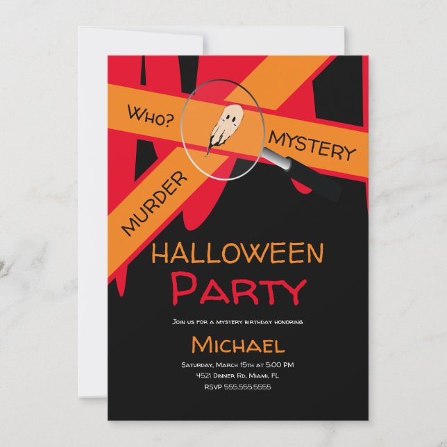 Convite Janto de Assassinato Cena de Crime Sangue Hallowee (Frente)