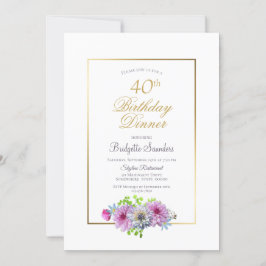 Convite Janto de Borda Dourada Floral Azul-aniversário de