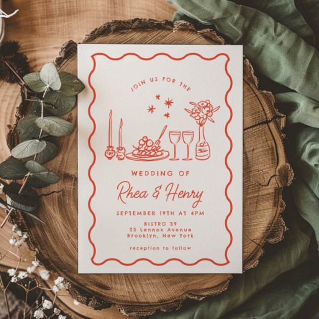 Convite Janto de Casamento de Doodle Italiano Wavy Whimsic (Criador carregado)