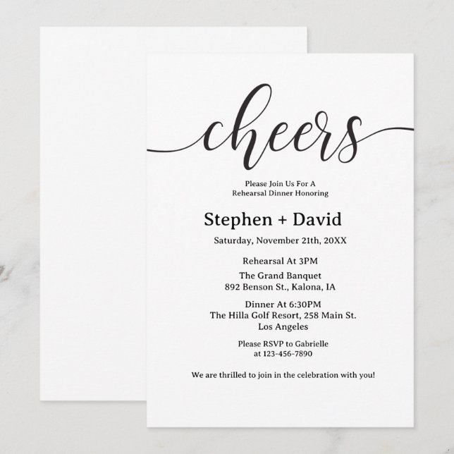 Convite Janto de casamento do Modern Cheers Rehasal (Frente/Verso)