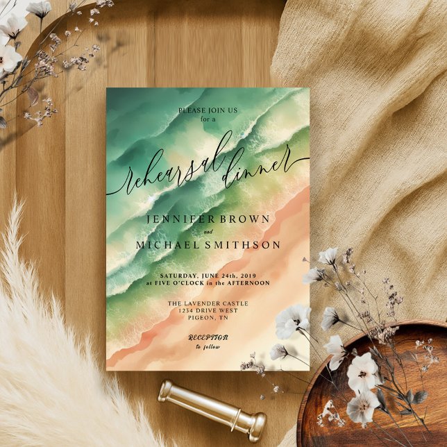 Convite Janto de Casamento por Aquarela de Verão no Oceano (Criador carregado)