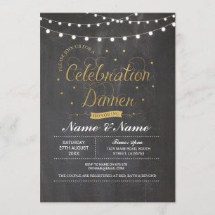 Convite Janto de Celebração Chalk Dourado Party Lights