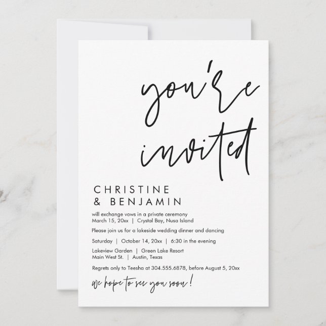Convite Janto de Elopement de Casamento, Script Casual Mod (Frente)