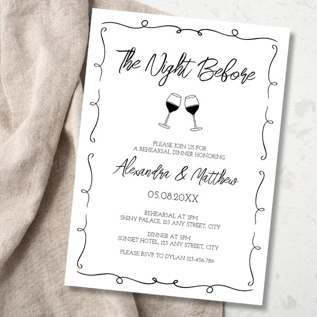 Convite Janto de ensaio à mão branca (the night before rehearsal dinner invitation hand lettered hand drawn scribbled elegant black white)