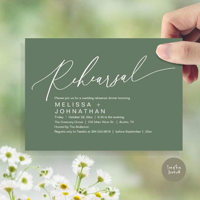 Convite Janto de ensaio, A Noite Antes Da Festa de casamen (Romantic Rehearsal Dinner The Night Before Wedding Dinner Party Invitation Card PDF Sage Green)