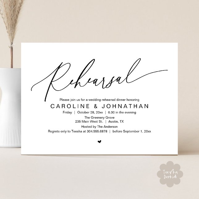 Convite Janto de ensaio, A Noite Antes Da Festa de casamen (Romantic Rehearsal Dinner The Night Before Wedding Dinner Party Invitation Card PDF Black White)