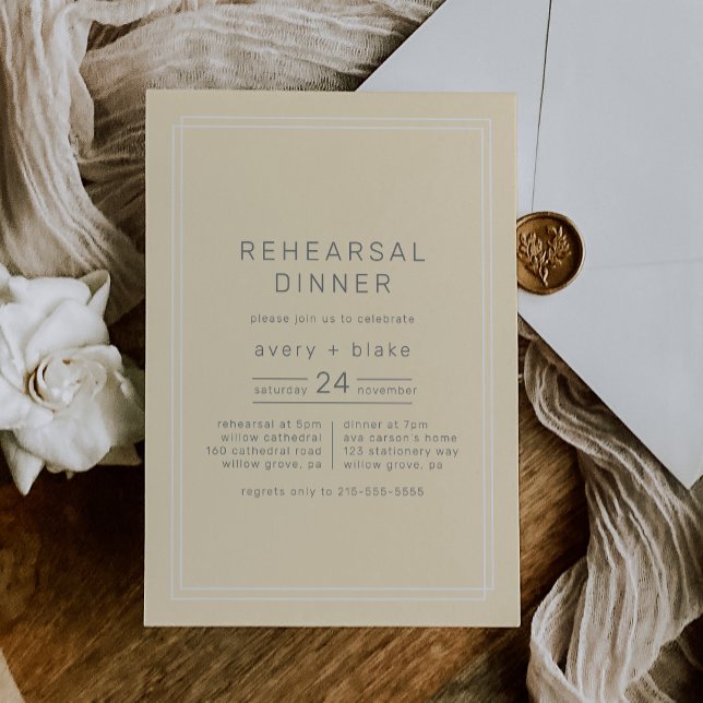 Convite JANTO de ensaio amarelo neutro AVERY simples (AVERY Simple Neutral Yellow Rehearsal Dinner Invitation)
