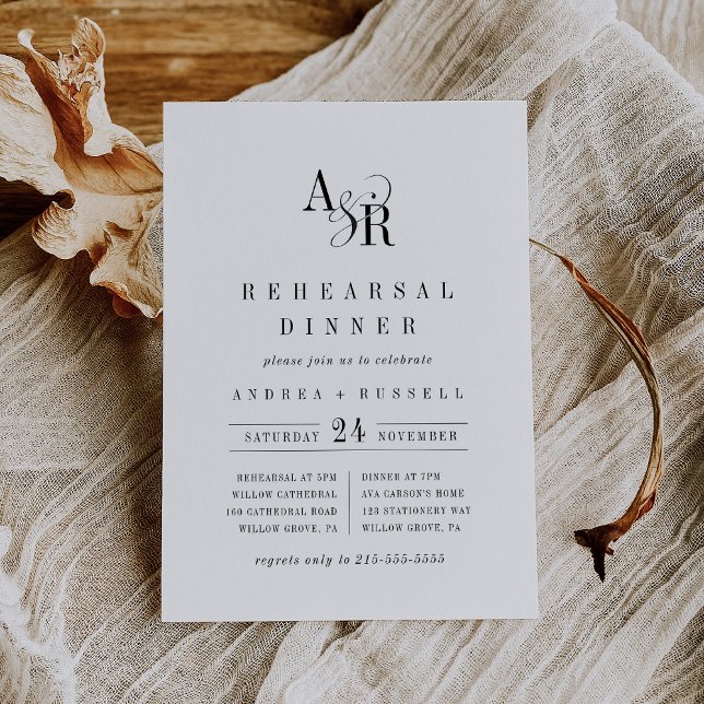 Convite JANTO de ensaio ANDREA Simples sobre Monograma Mod (ANDREA Simple Modern Monogram Rehearsal Dinner Invitation)