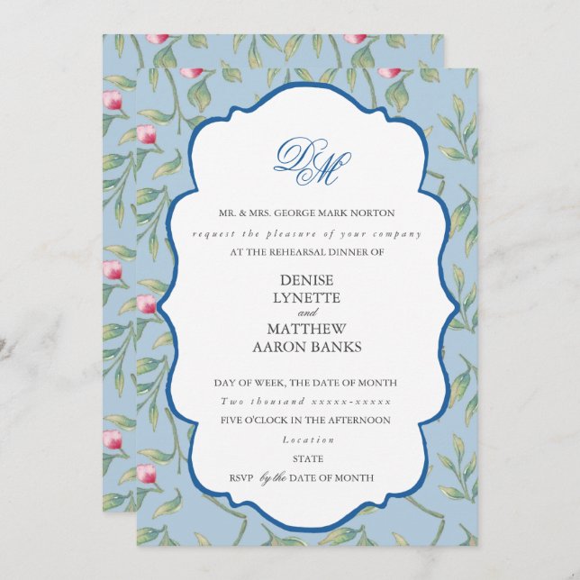 Convite Janto de ensaio azul de Omphalodes (Frente/Verso)