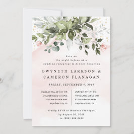 Convite Janto de Ensaio Azul Dusty, Dourado Verde,