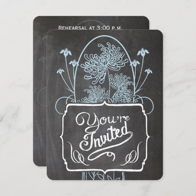 Convite Janto de ensaio Blue Mason Jar Chalkboard Casament (Frente/Verso)