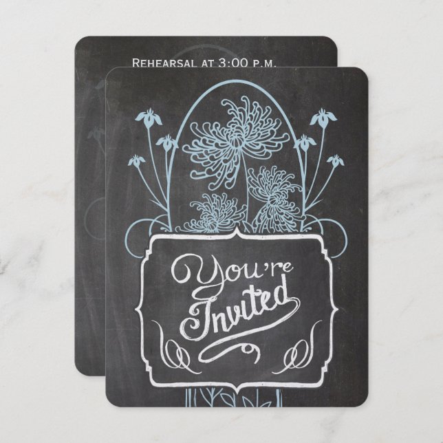 Convite Janto de ensaio Blue Mason Jar Chalkboard Casament (Frente/Verso)