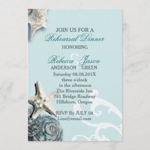 Convite Janto de ensaio BLue Seashells Beach Wedding