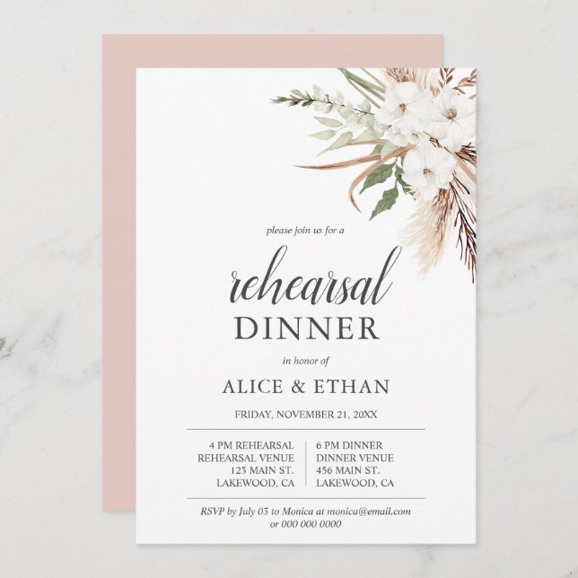 Convite Janto de ensaio Boho Greenery Pampa Grass (Frente/Verso)