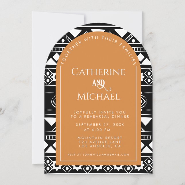 Convite Janto de ensaio Boho Pattern Wedding Arch Orange (Frente)