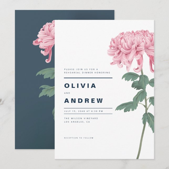 Convite Janto de ensaio botânico do crisântemo rosa (Frente/Verso)